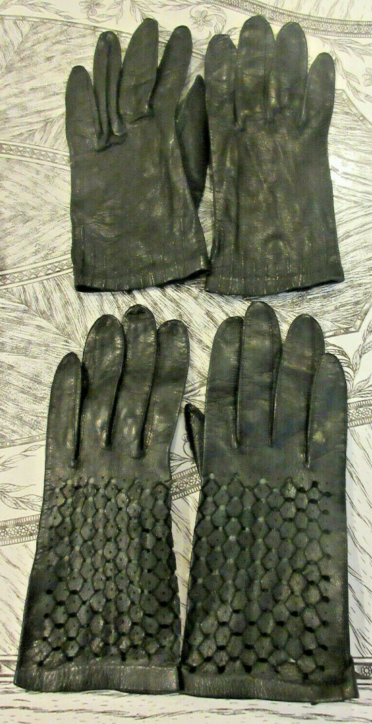 Two Pair Woman's Unlined Black Leather Gloves Great Condition Size Small