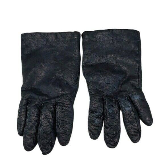 Vintage Fownes Black Leather Cashmere Lined Gloves 7.5