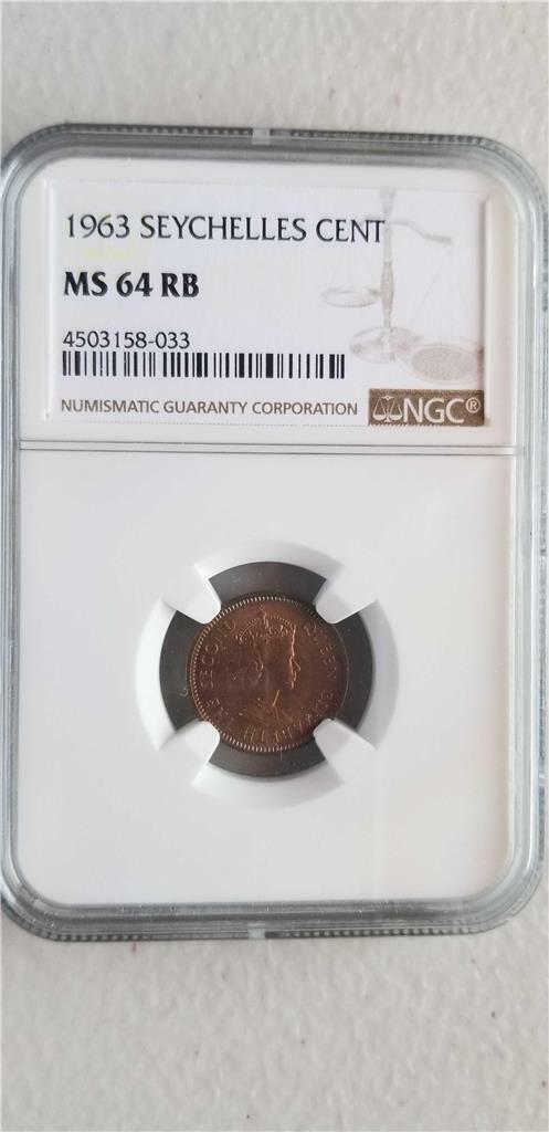 Seychelles 1 Cent 1963 Ngc Ms 64 Rb