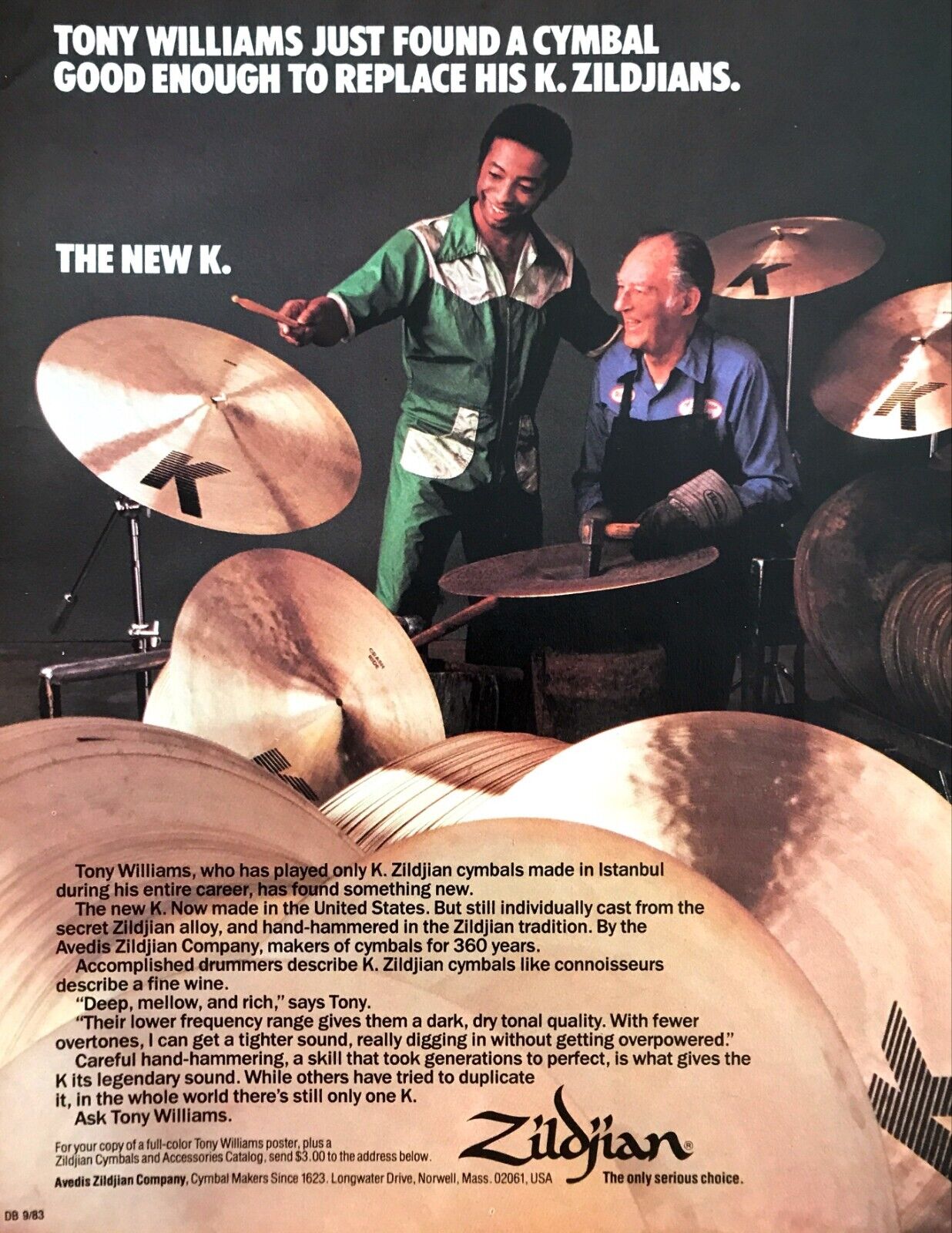 1983 Jazz Drummer Tony Williams Photo New K. Zildjian Cymbals Vintage Print Ad
