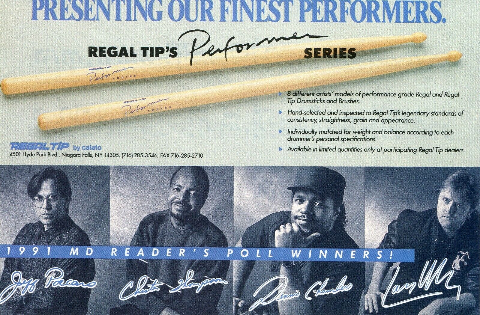 1991 Small Print Ad Of Regal Tip Drumsticks W Lars Ulrich Jeff Porcaro