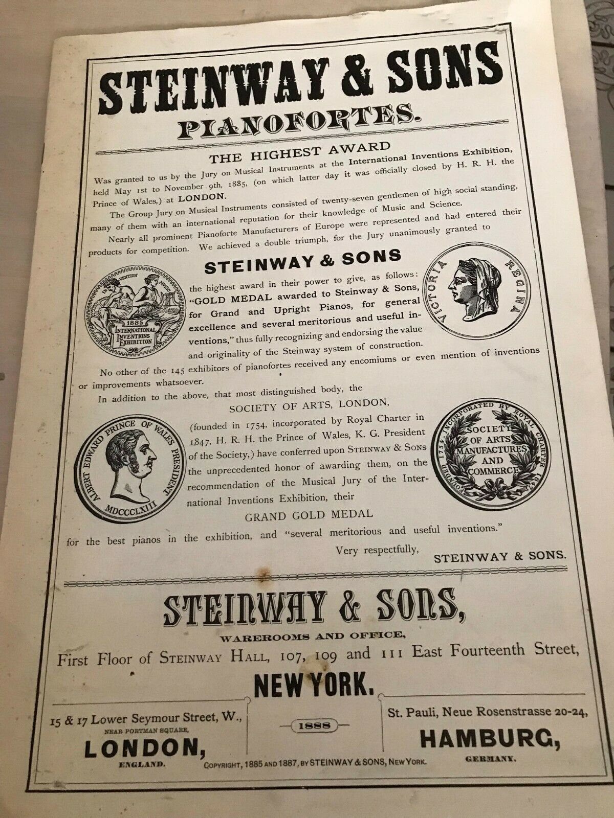 Steinway & Sons Pianofortes - Large Booklet (9 Pages)