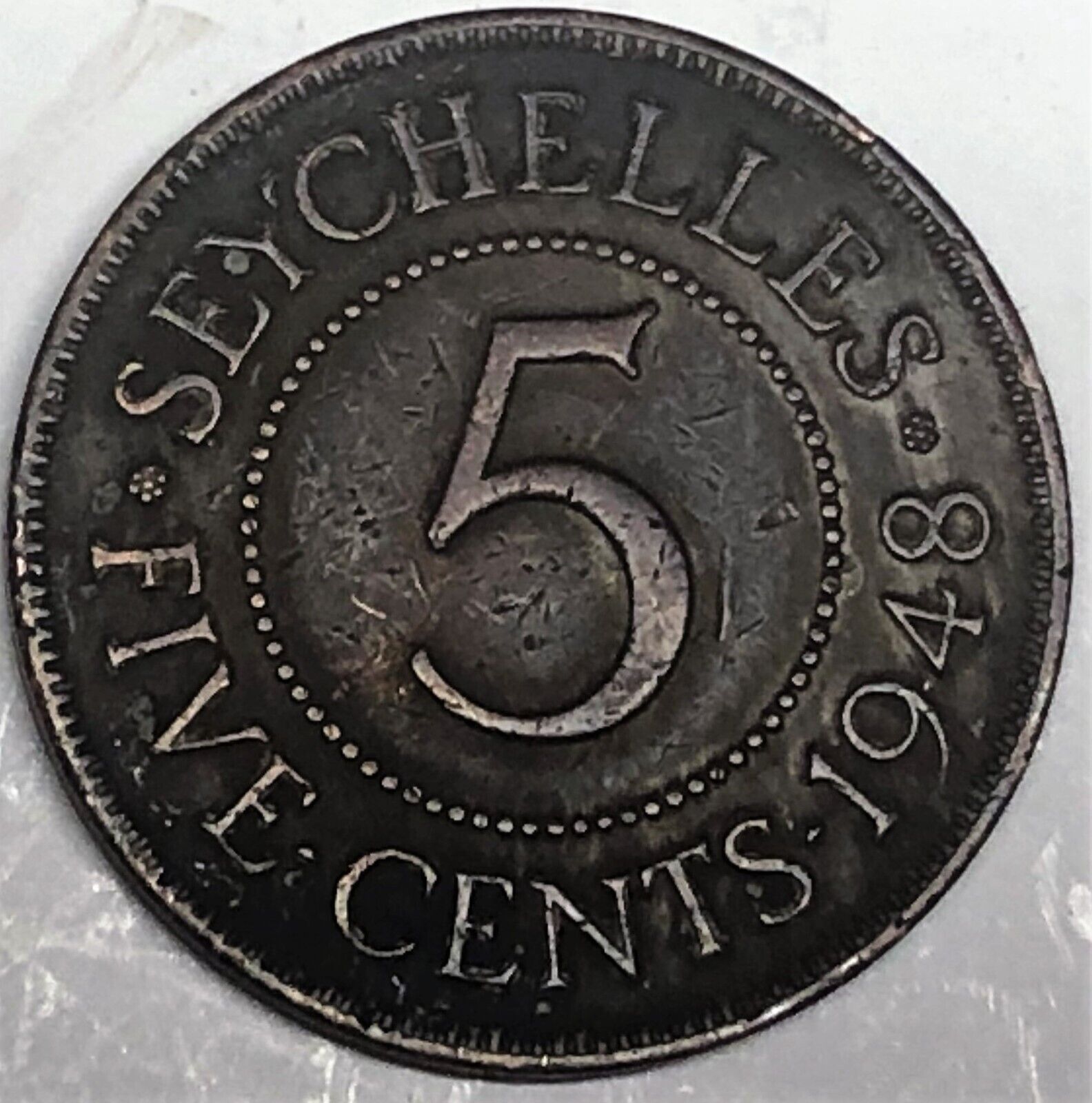 # C9986    Seychelles   Coin,     Five Cents   1948