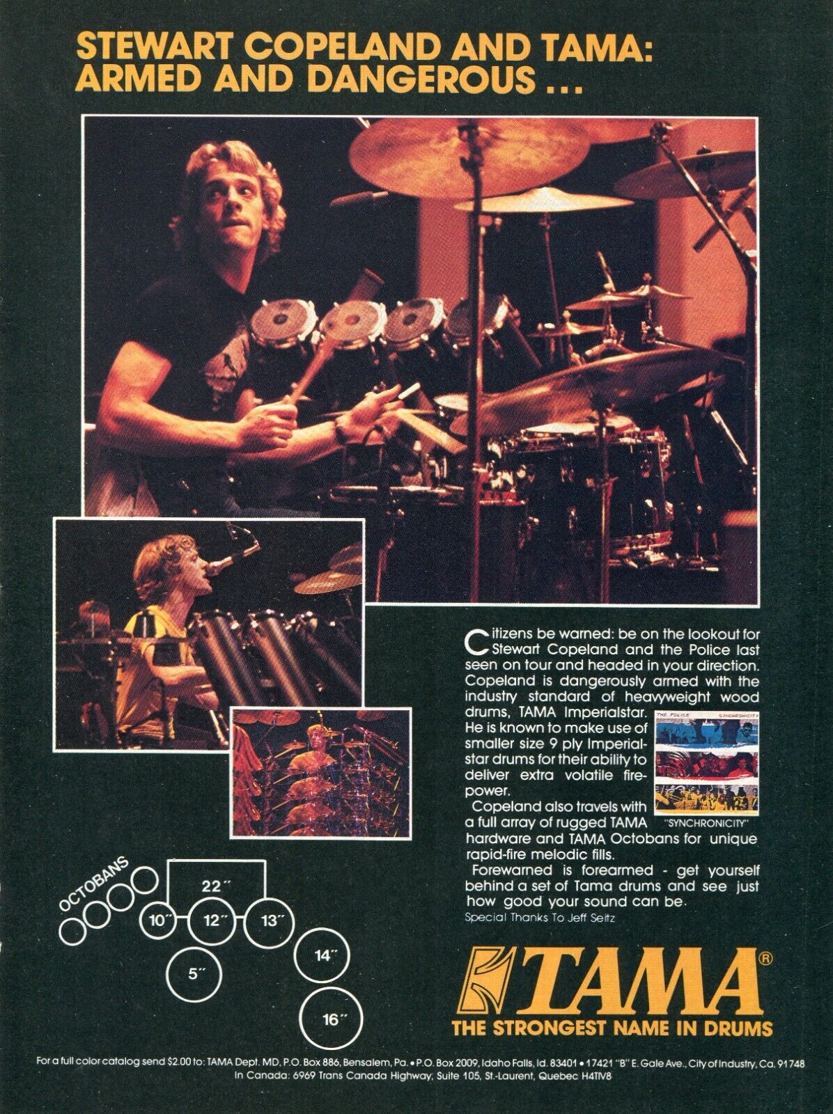 1983 Print Ad Tama Imperialstar Drum Kit Octobans W Stewart Copeland The Police
