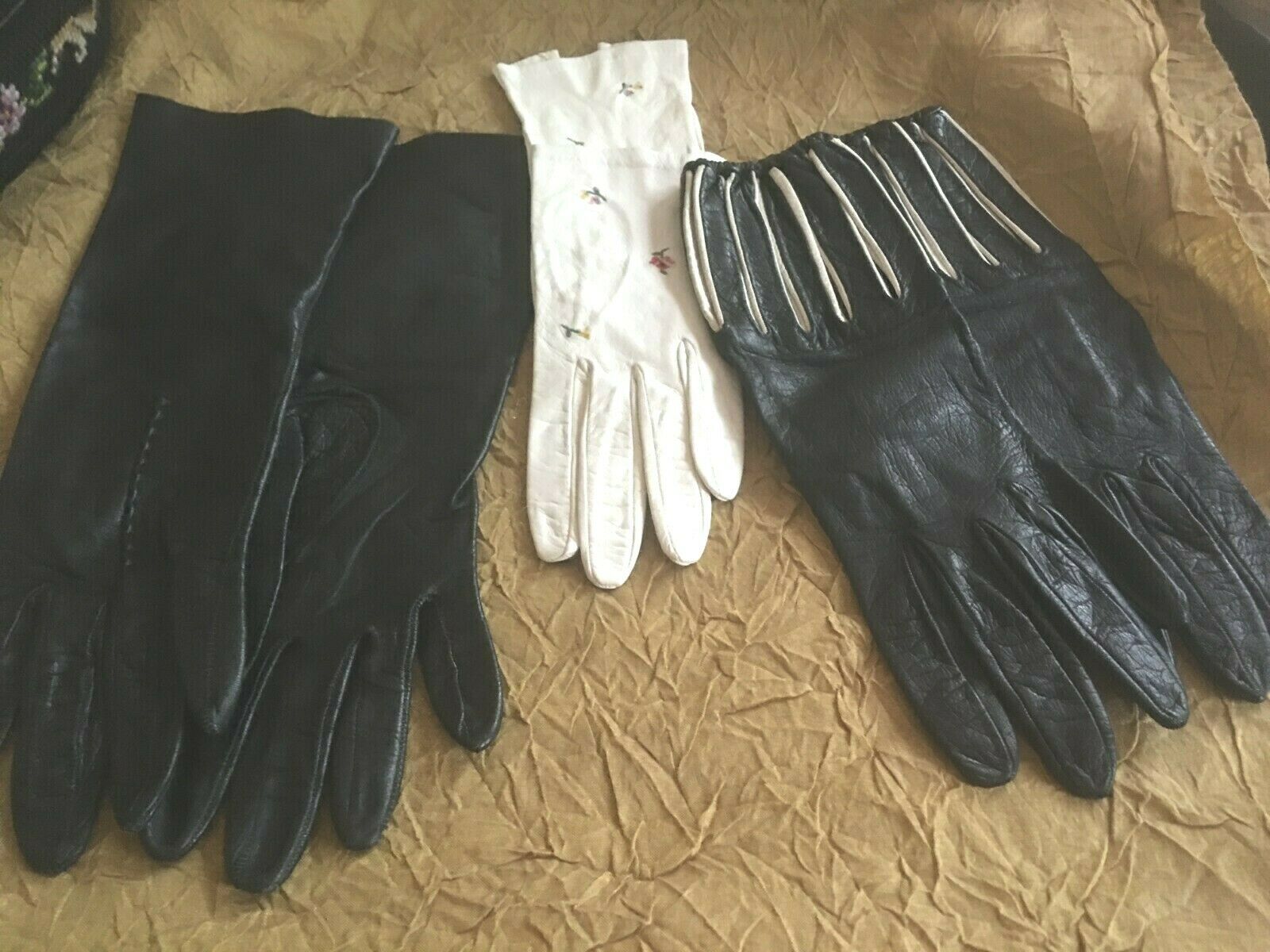 3 Pair Superb Vtg Kid Leather Ladies Gloves Unlined, Sz 6-1/2,  / Paris, France