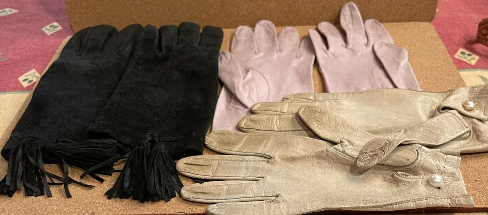 Vintage Womens Gloves- 2 Leather, 1 Suede