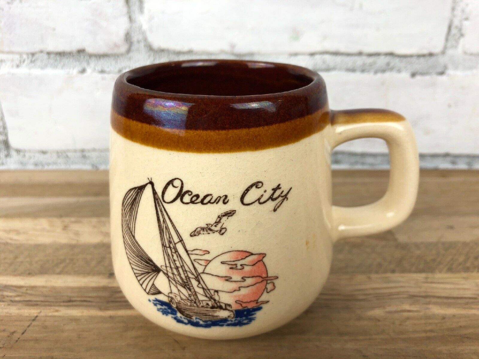 Vintage Ocean City Maryland 8 Oz. Coffee Cup Ceramic Mug Sailboat