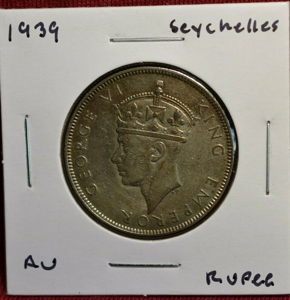 1939 Seychelles Rupee, Au Condition, Detailed Silver Coin, Km#4