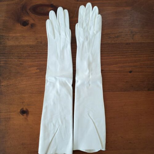 Vintage White Kid Leather Opera Wedding 18 1/2"  Long Gloves Lavabile Sz 6.5