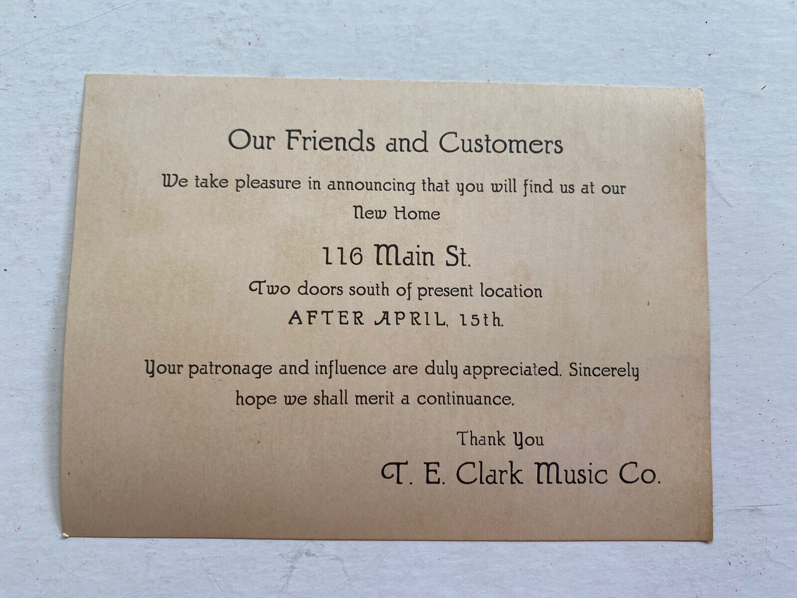 Vintage Advertising New Location T. E. Clark Music Co Cape Girardeau Mo  (3d)