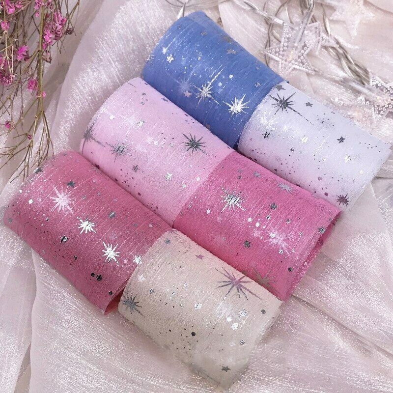 5 Yards Star Printed Gauze Organza Ribbon For Gifts Wrapping Headwear Bow Decor