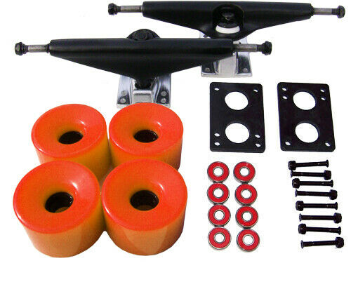 7.0 Black Longboard Skateboard Trucks 70mm Orange Wheel Pack