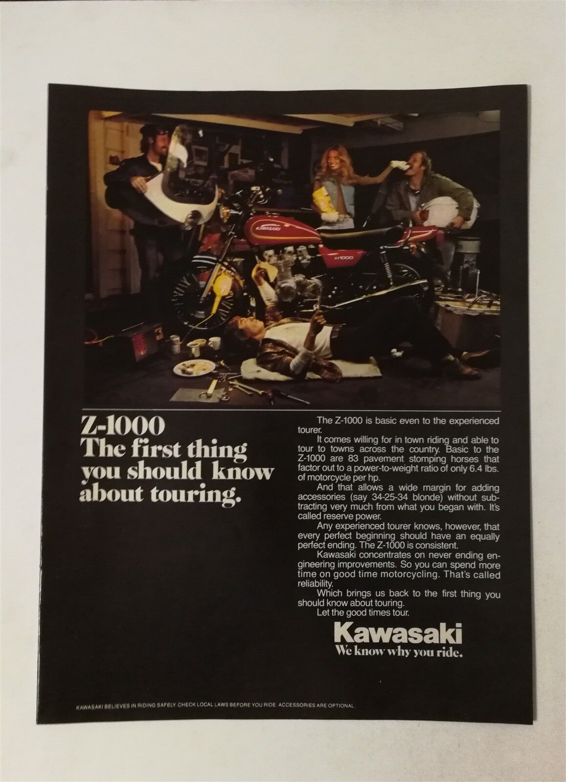 Vintage 1978 Kawasaki Z-1000 Motorcycle Full Page Color Ad