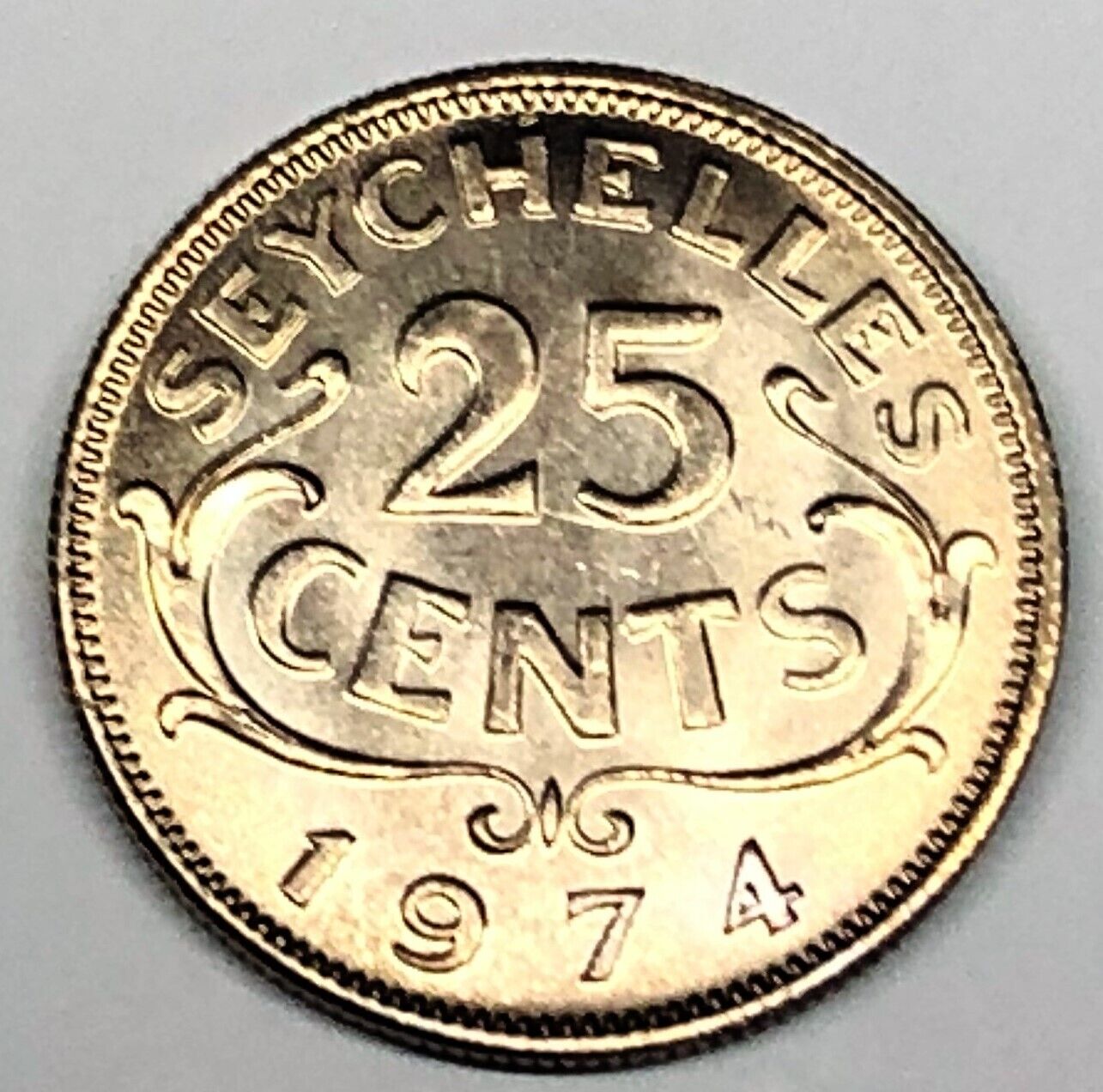 # C1477  Seychelles   Coin,     25  Cents    1974 Unc.