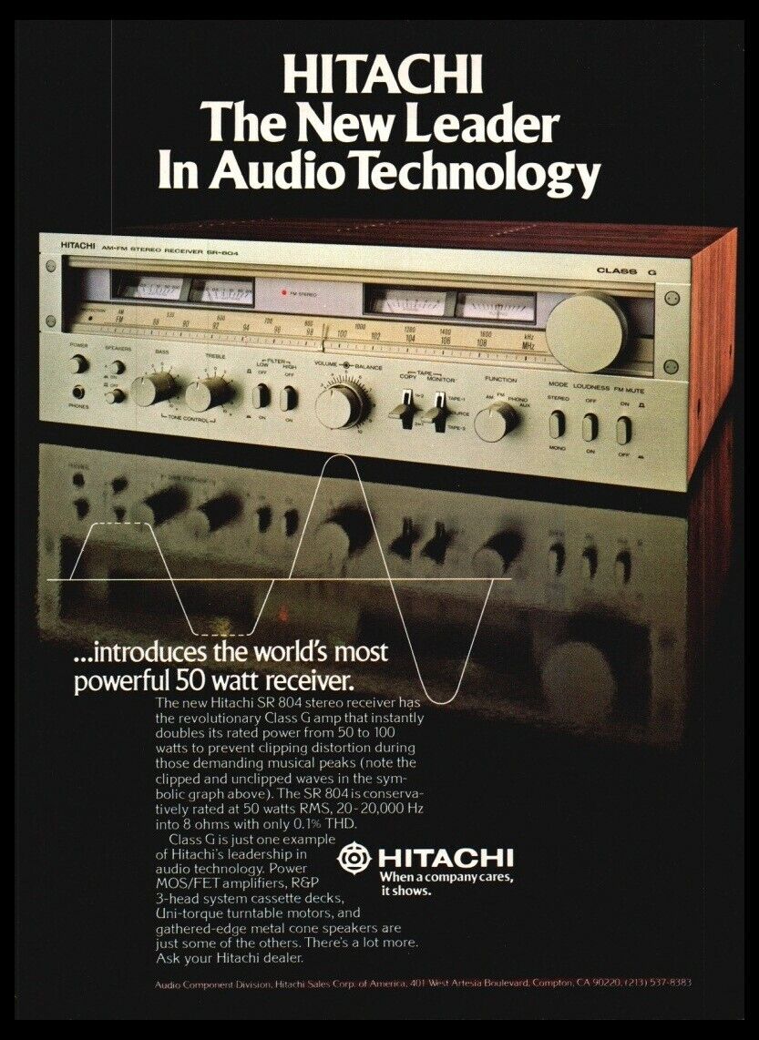 1978 Hitachi Sr804 Receiver Print Ad/mini Poster-vtg Man Cave Music Room Décor