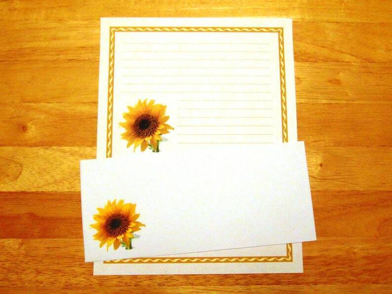 Sunflower Stationery 12 Sheets 6 Envelopes - Lined Stationary