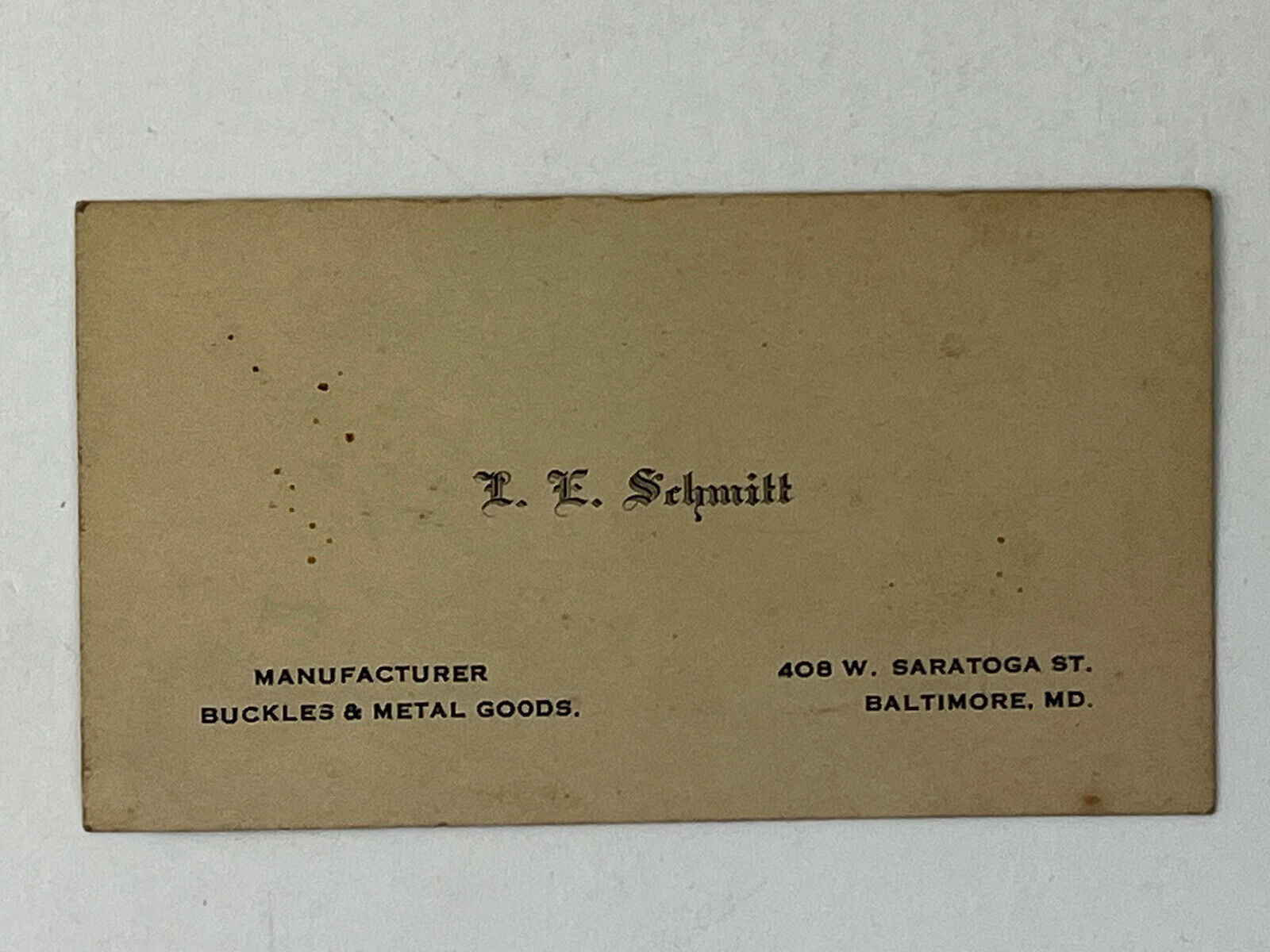Antique L.e. Schmidt Business Card Baltimore Maryland Nice Card! 1 Day Ship!👍