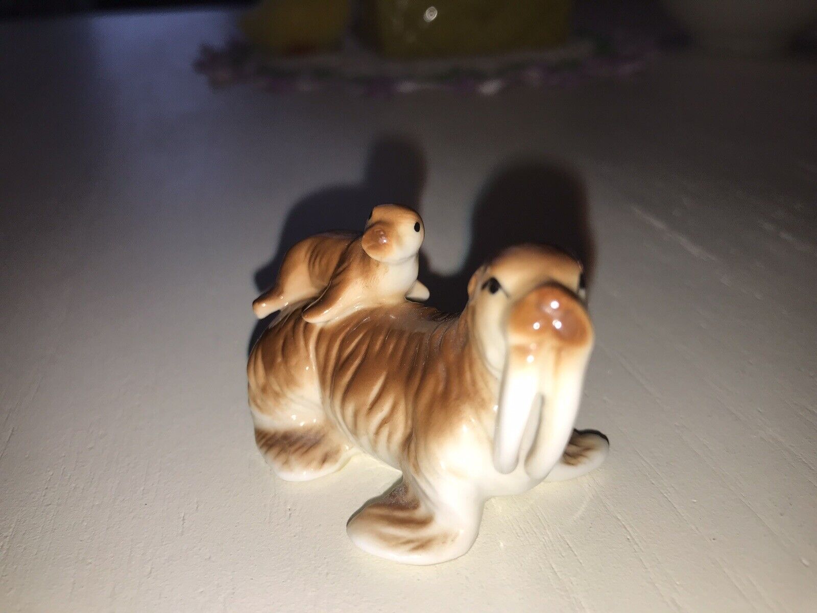 Walrus Porcelain Tiny Figurine And Baby Brown With Tusks
