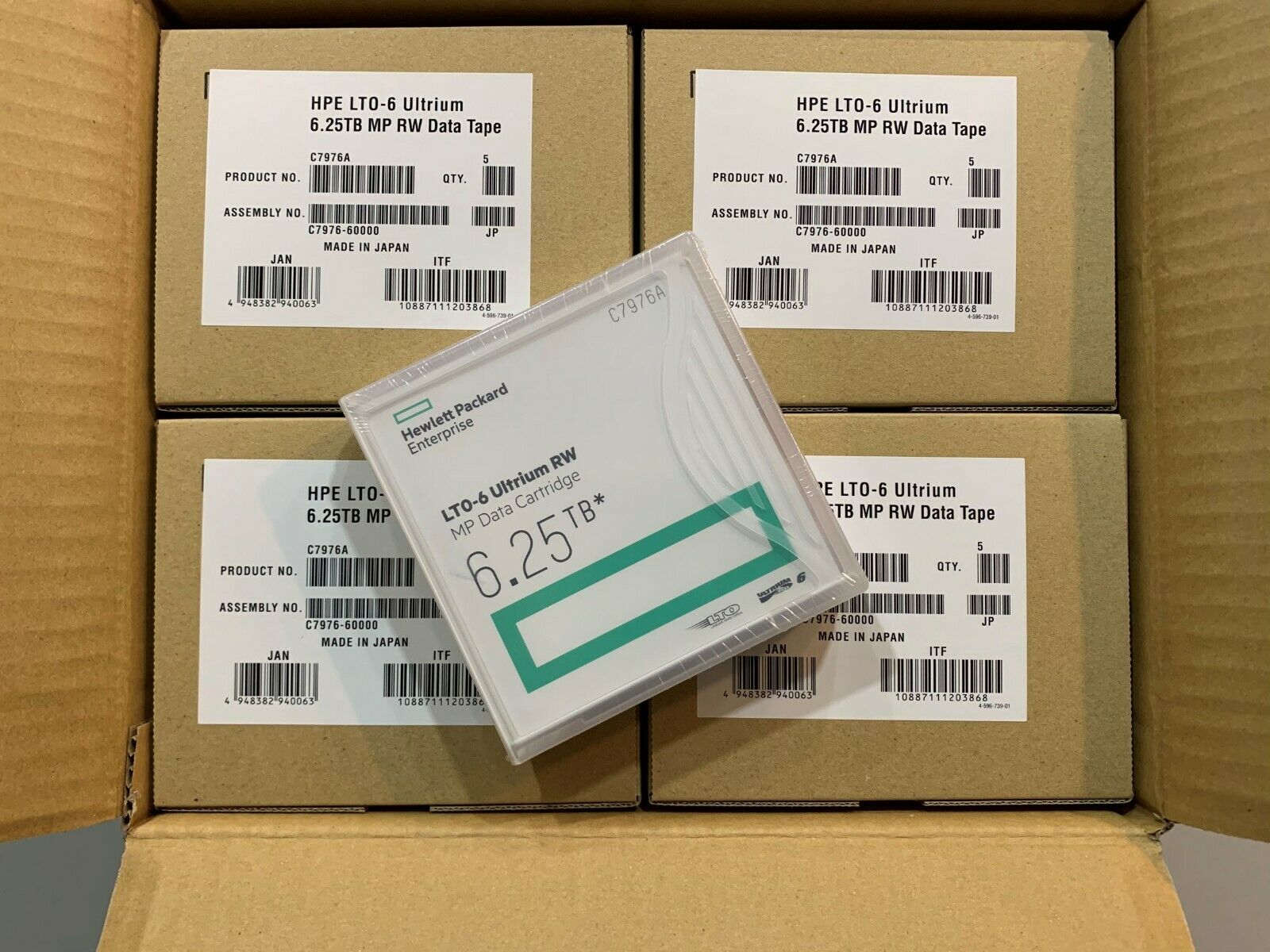 New- Original Hp/ Hpe Lto-6 (20 Pack) C7976a Backup Data Tape - Factory Sealed